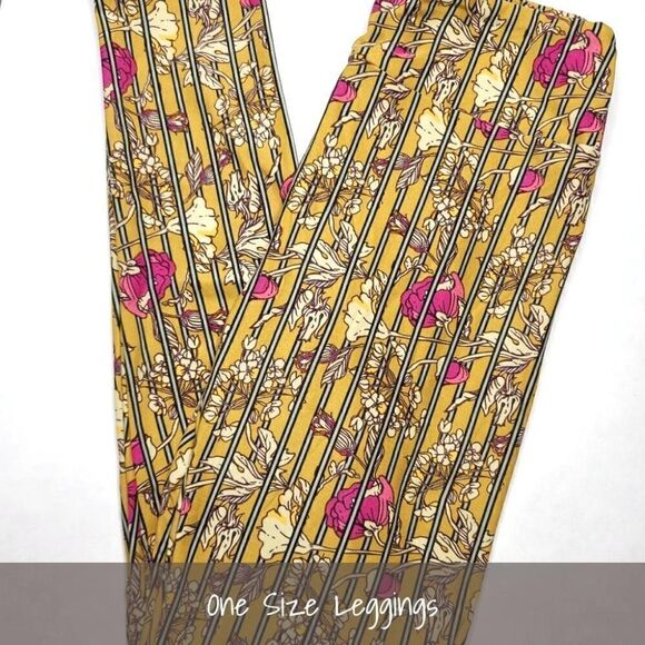 LuLaRoe OS Leggings Floral Stripes NEW - Picture 1 of 1